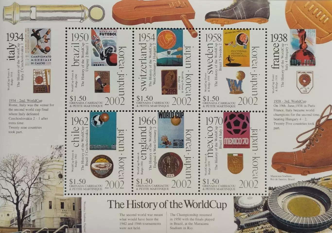 Малый лист. Гренада 2002. Чемпионат мира по футболу. Япония/Южная Корея 2002.