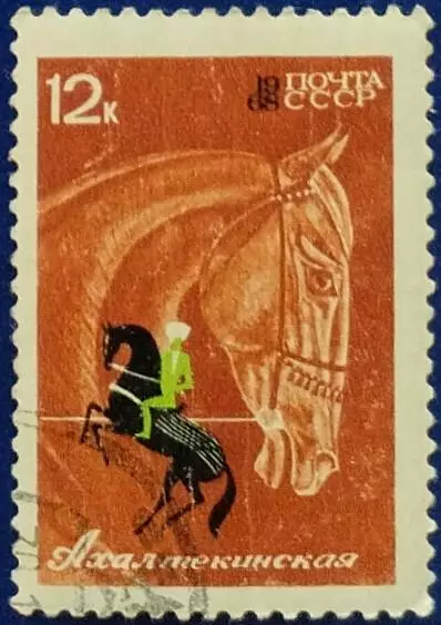 СССР 1968. Коневодство и конный спорт в СССР. Ахалтекинская лошадь. Гашеная.