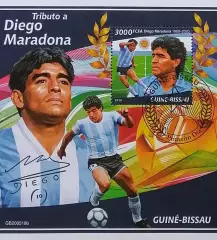 Блок. Гвинея-Бисау 2020. Футбол. Марадона. Аргентина.