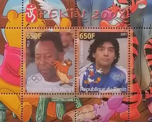 Малый лист. Бенин 2007. Футбол. Пеле. Марадона.