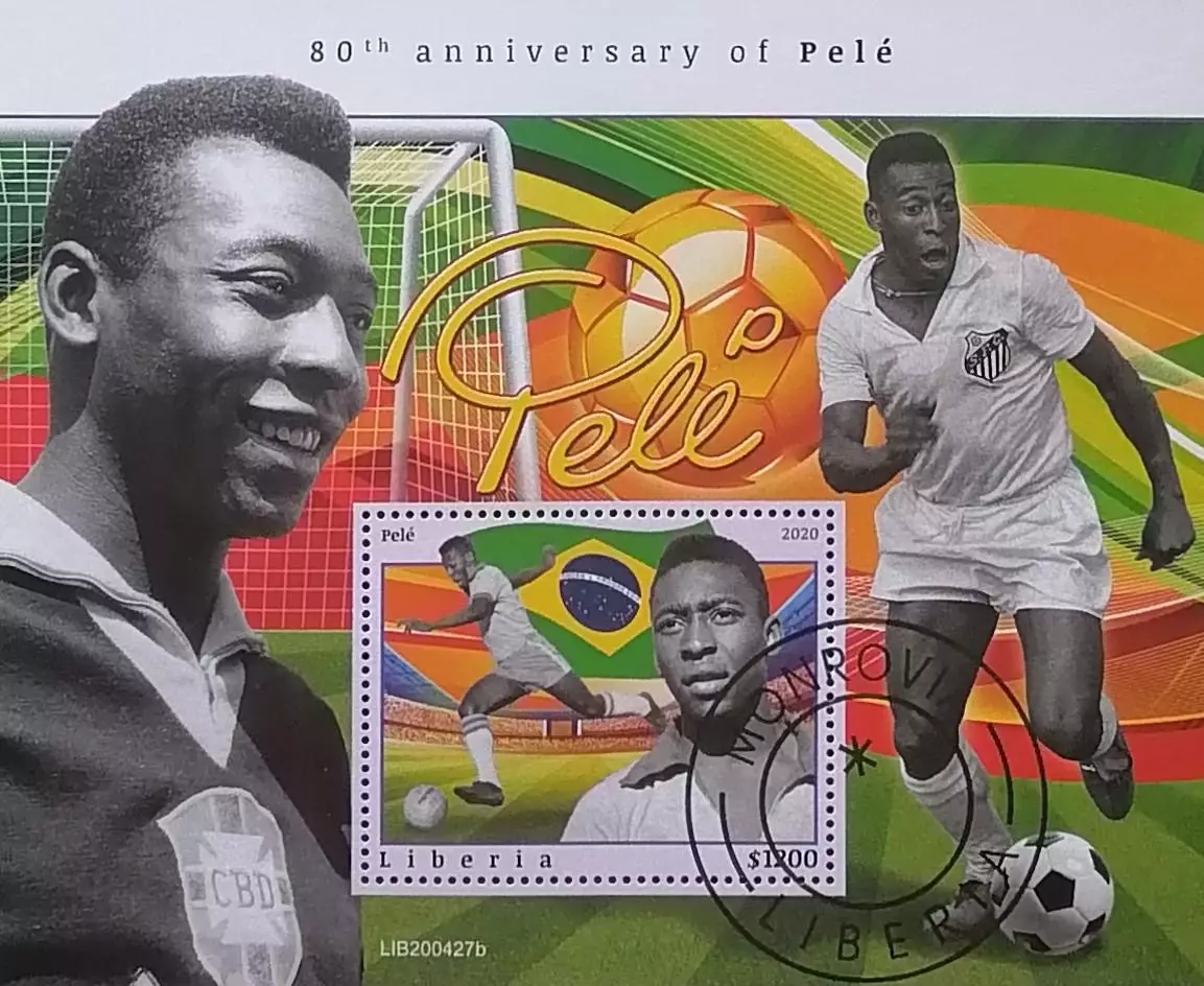 Блок. Либерия 2020. Футбол. Пеле.