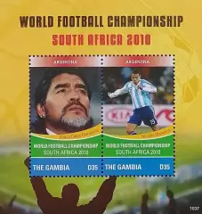 Малый лист. Гамбия 2010. ЧМ по футболу. ЮАР 2010. Марадона. Отаменди. Аргентина.