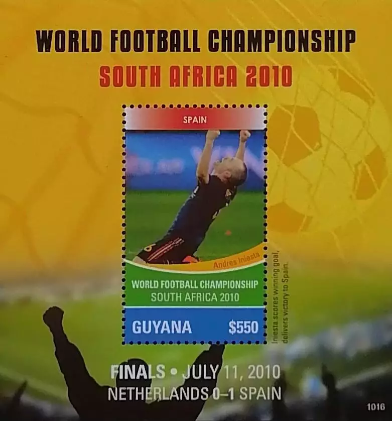 Блок. Гайана 2010. ЧМ по футболу. ЮАР 2010. Финал. Нидерланды - Испания - 0:1.