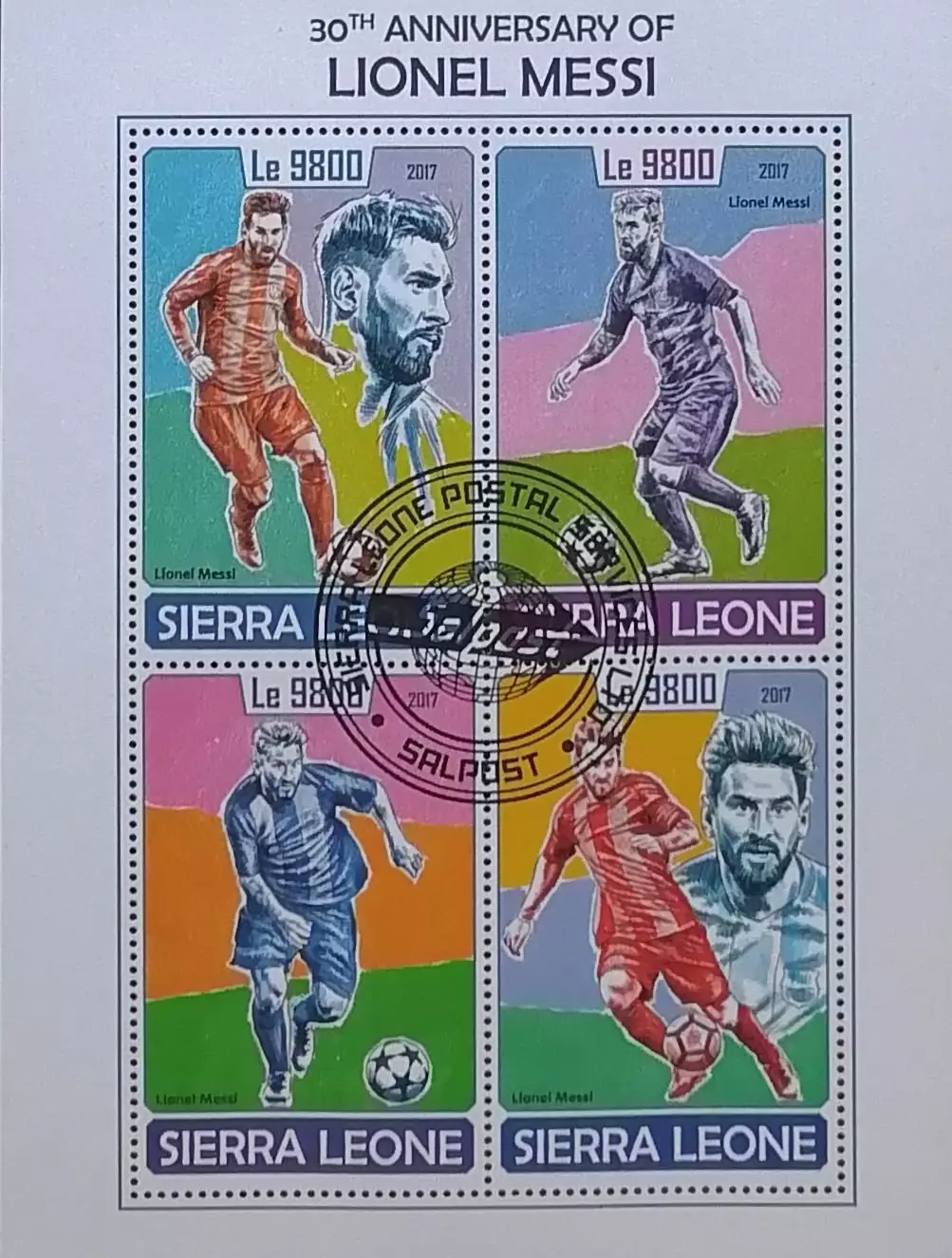 Малый лист. Сьерра-Леоне 2017. Футбол. Лионель Месси.