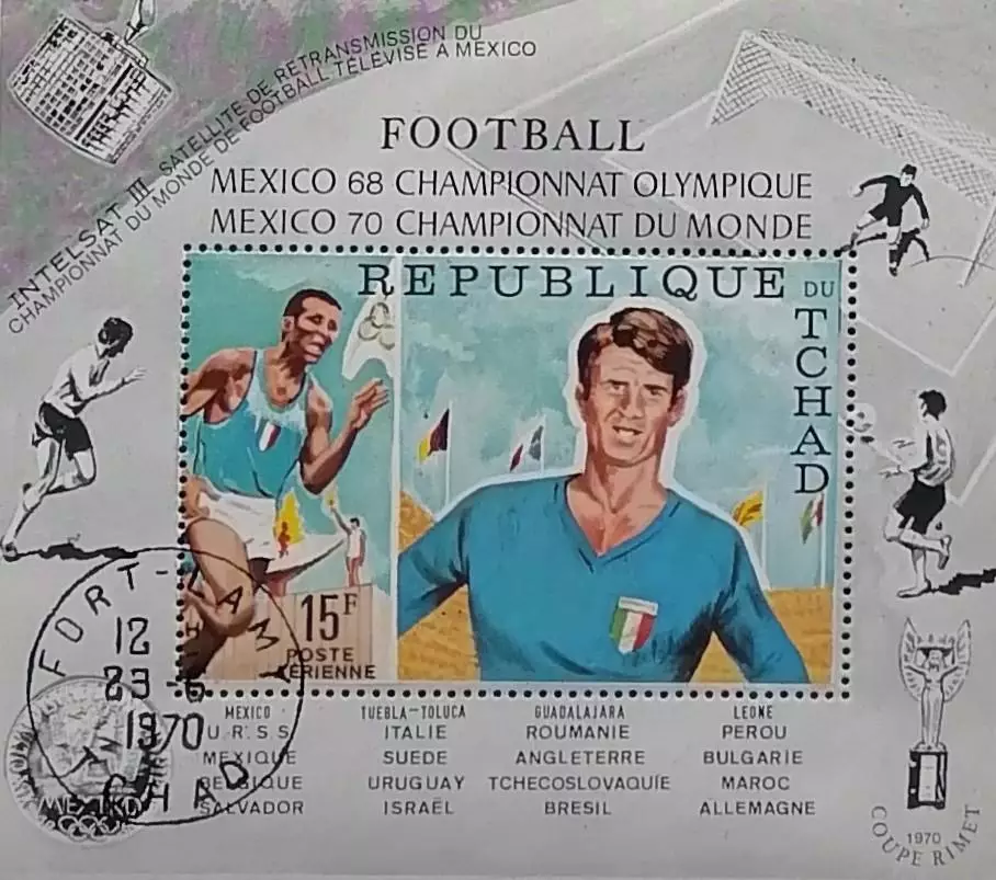 Блок. Чад 1970. Летние Олимпийские игры 1968. Чемпионат мира по футболу 1970.