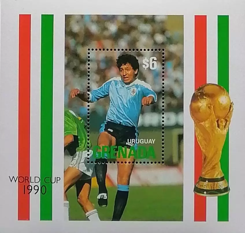 Блок. Гренада 1990. Чемпионат мира по футболу. Италия 1990. Уругвай.