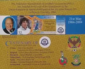 Блок. Сент-Китс и Невис 2004. 100 лет ФИФА. Йозеф Блаттер. Джанфранко Дзола.