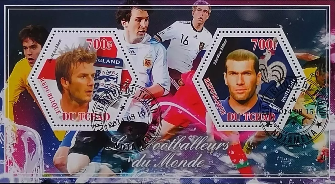 Малый лист. Чад 2014. Звезды футбола. Бекхэм. Зидан.