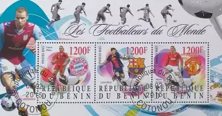 Малый лист. Бенин 2015. Футбол. Рибери. Месси. Руни.