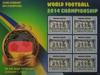 Малый лист. Либерия 2014. Чемпионат мира по футболу. Бразилия 2014. Сб. США.