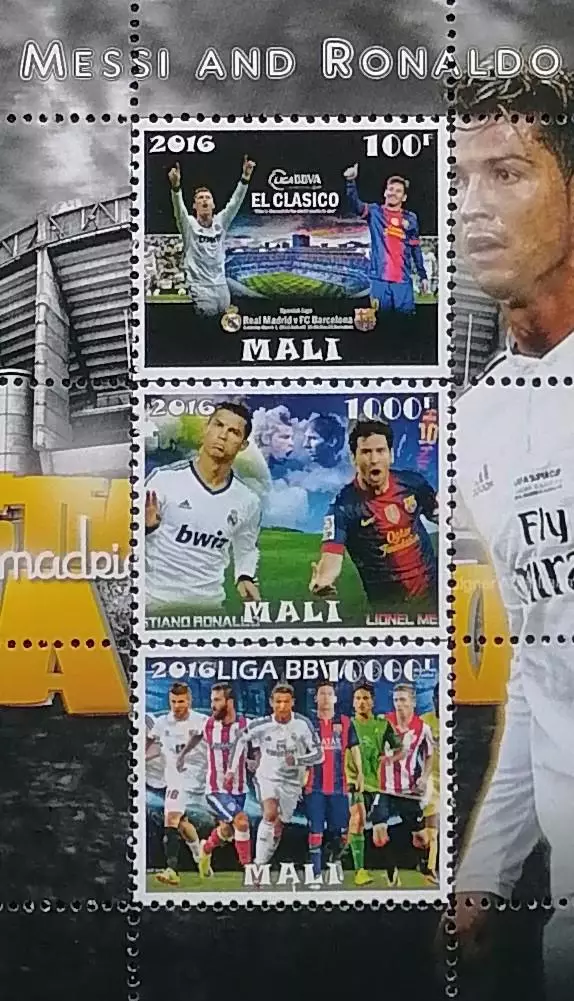 Малый лист. Мали 2016. Лионель Месси. Криштиану Роналду.