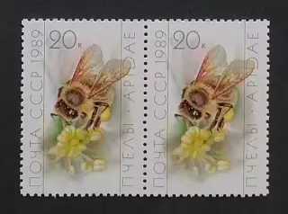 СССР 1989. Пчеловодство. Рабочая пчела на цветке. Пара.1