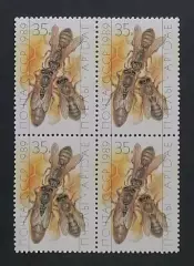 СССР 1989. Пчеловодство. Матка и рабочие пчелы. Квартблок.