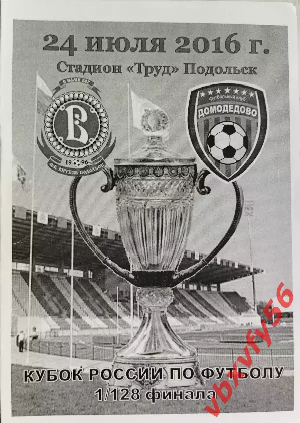 Программка Витязь-Домодедово 24 июля 2016г.кубок 1/128 финала 0:0(5:3п) 1