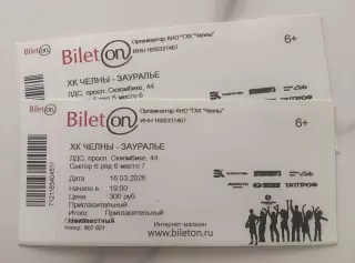 Официальный билет матча ВХЛ 2025/26 ХК «ЧЕЛНЫ» - ХК Зауралье (Курган)