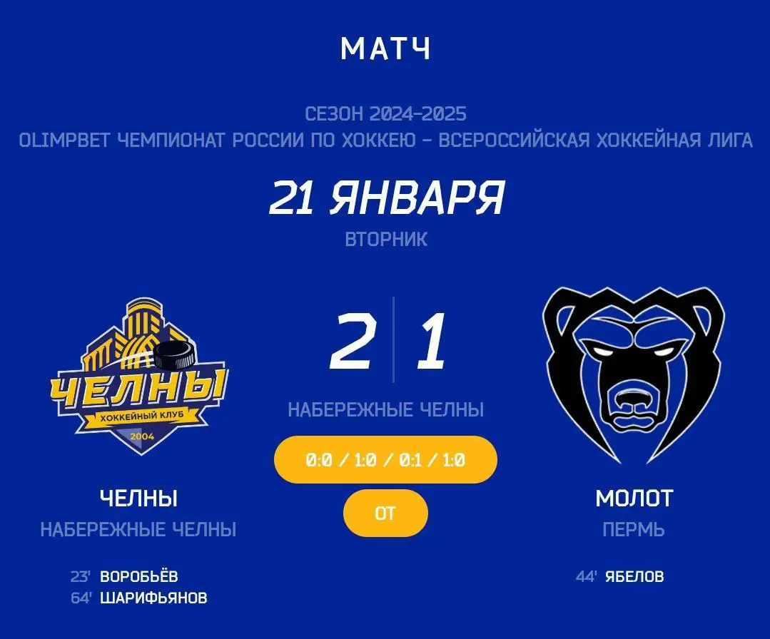 Официальный билет ХК ЧЕЛНЫ - ХК Молот (Пермь) ВХЛ 2024/25 1