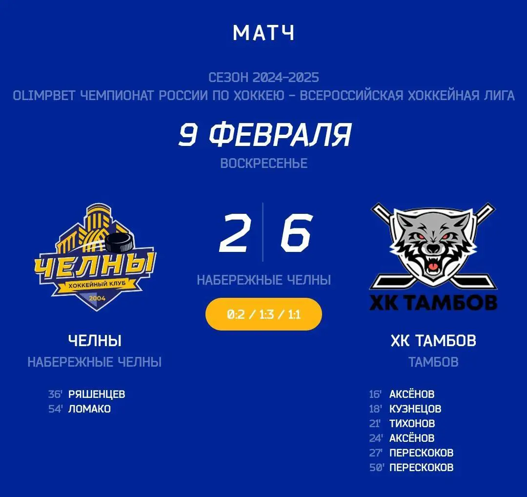 Официальный билет ХК ЧЕЛНЫ - ХК Тамбов ВХЛ 2024/25 1