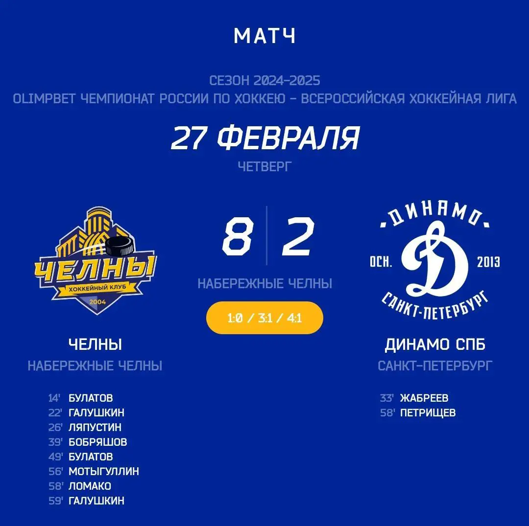 Официальный билет ХК ЧЕЛНЫ - ХК Динамо (Санкт-Петербург) ВХЛ 2024/25 1
