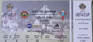 Билет Шахтер Донецк, Украина - Сельта Виго, Испания 2000 Лига чемпионов