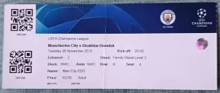 Билет Манчестер Сити Англия - Шахтер Украина 26.11.2019