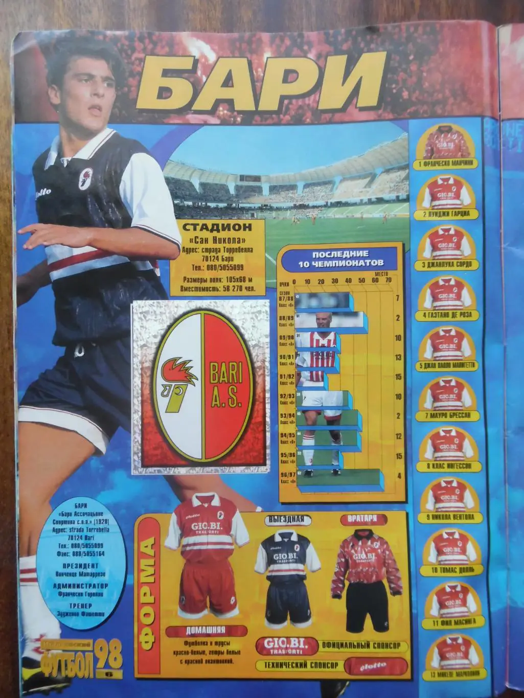 Журнал для наклеек «Итальянский футбол 98», Merlin 1