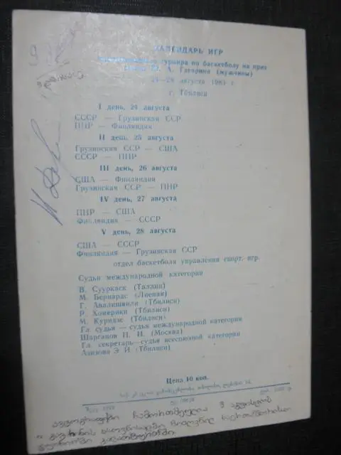 Международный турнир по баскетболу памяти Ю. А. Гагарина. 1983г 1