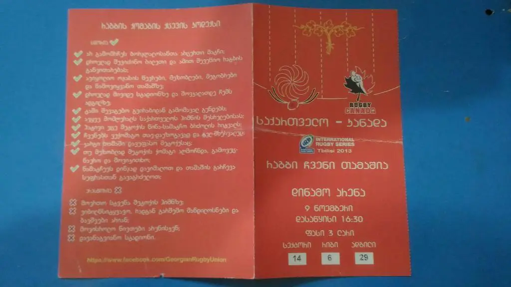 Грузия - Канада. 2013 г. Регби.