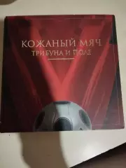 Кожаный мяч, трибуна и поле.