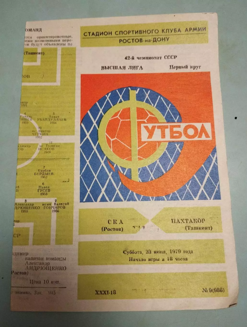 СКА Ростов - Пахтакор Ташкент. 23.06.1979