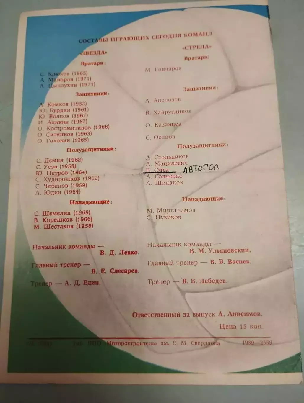 Звезда Пермь - Стрела Челябинск. 23.06.1989 1