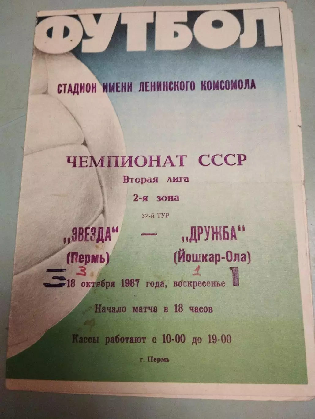 Звезда Пермь - Дружба Йошкар-Ола. 18.03.1987