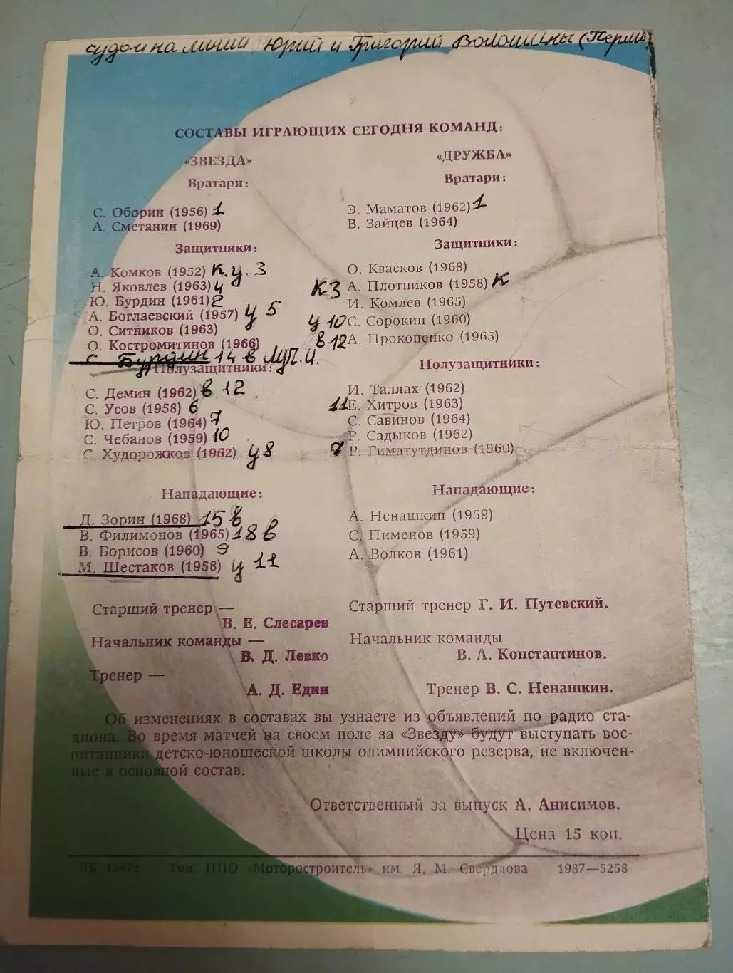 Звезда Пермь - Дружба Йошкар-Ола. 18.03.1987 1