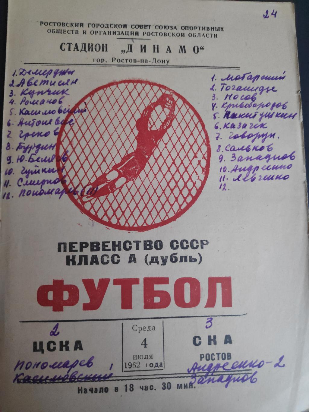 ЦСКА-СКА(Ростов) , 04.07.1962г.