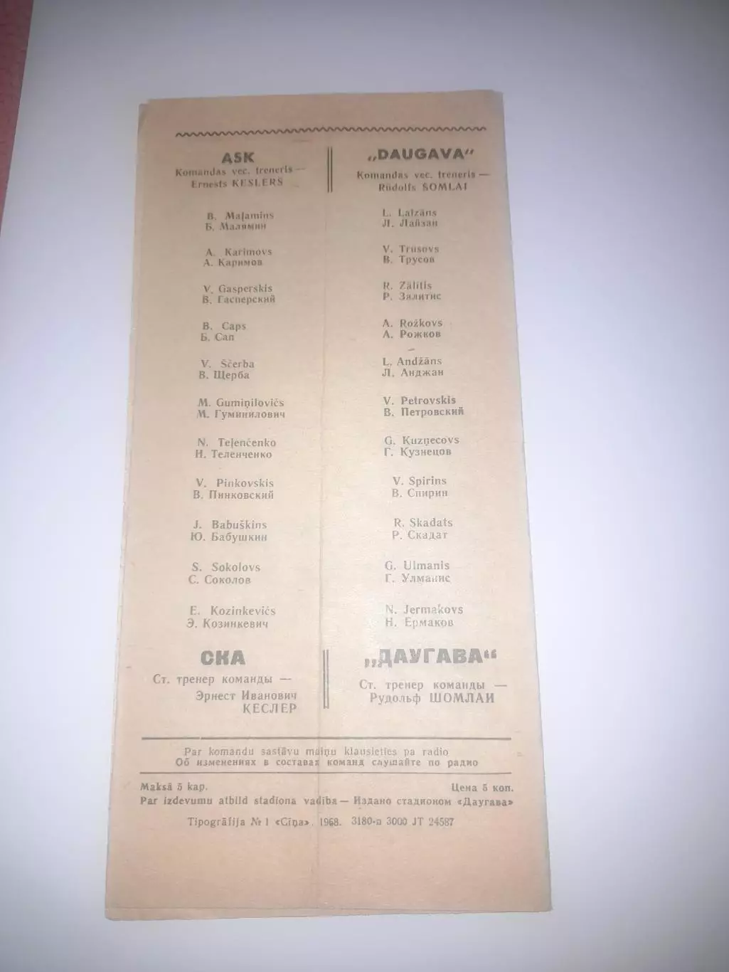 Даугава РЭЗ Рига - СКА Львов 1968 1