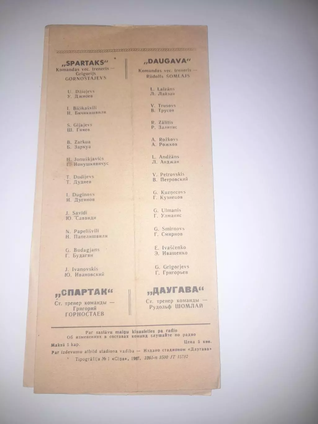 Даугава РЭЗ Рига - Спартак Орджоникидзе 1967 1