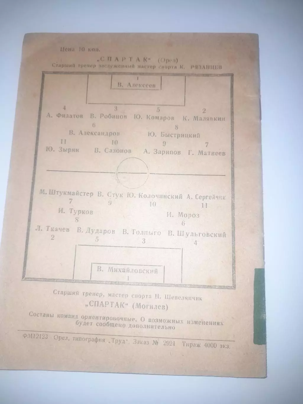 Спартак Орел - Спартак Могилёв 1966 кубок 1