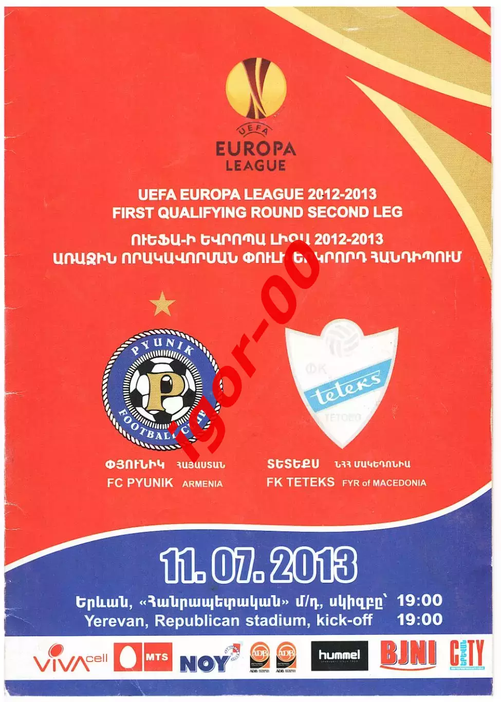 Пюник Ереван Армения - Тетекс Македония 2013