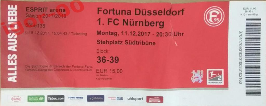Билет Фортуна Дюссельдорф - Нюрнберг 2017 Бундеслига-2 Германии