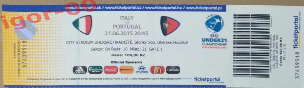 Билет Италия - Португалия 2015 Чемпионат Европы U-21