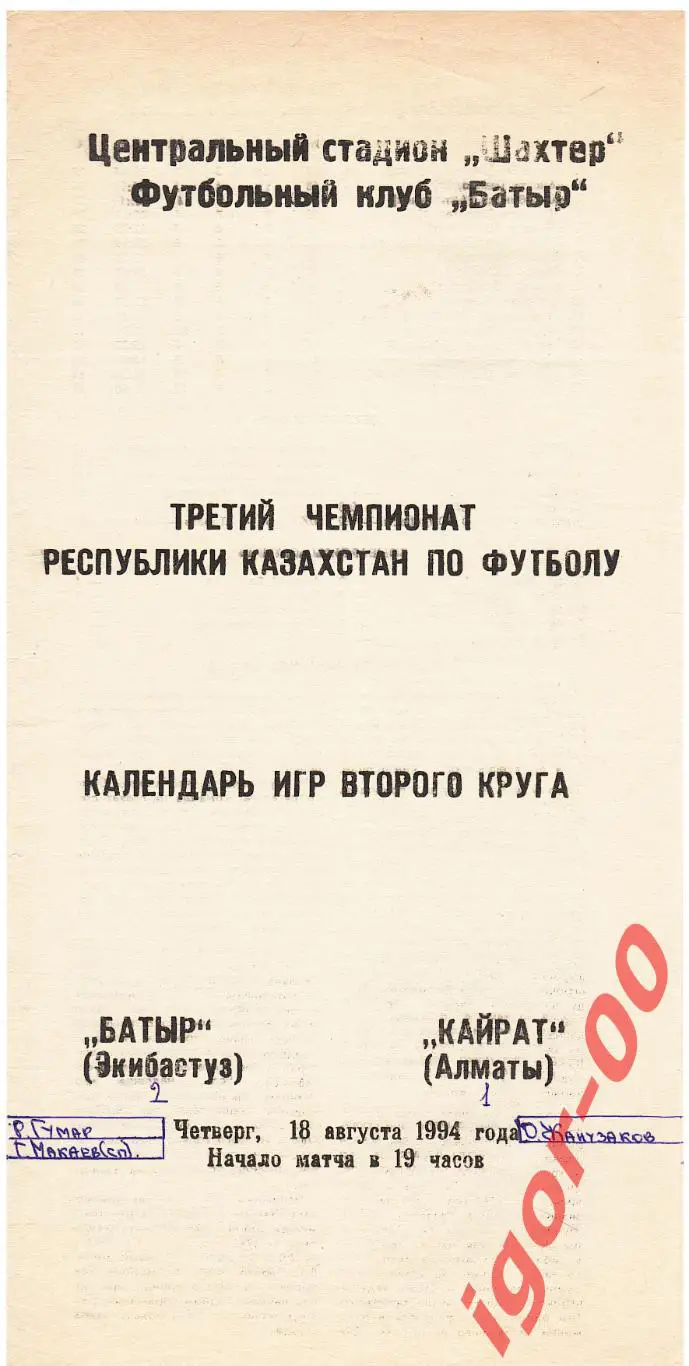 Батыр Экибастуз - Кайрат Алматы 1994