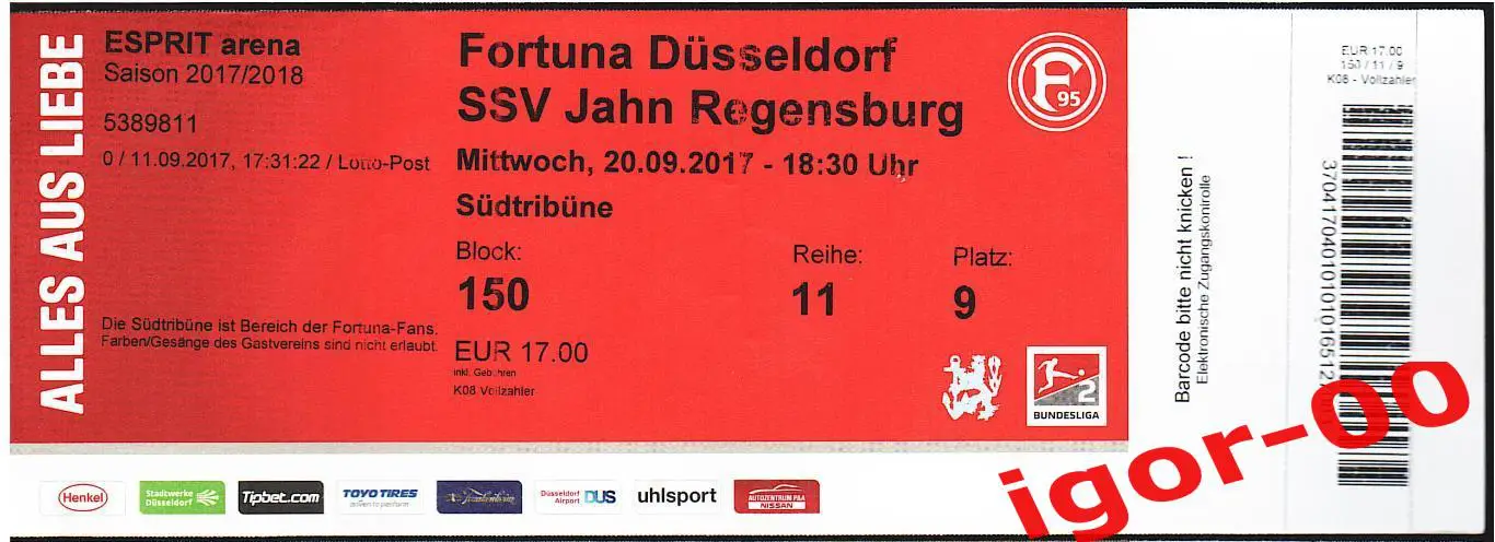 Фортуна Дюссельдорф - Ян Регенсбург 20.09.2017