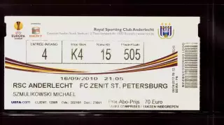 Билет Андерлехт Бельгия - Зенит Санкт-Петербург 16.09.2010 (Лига Европы)