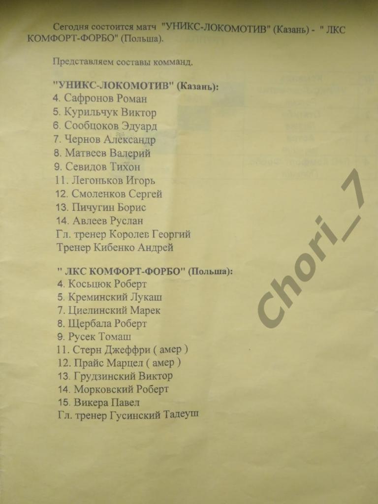 УНИКС Казань - ЛКС Комфорт-Форбо (Польша) 08.10.1997 (Кубок Корача) 1
