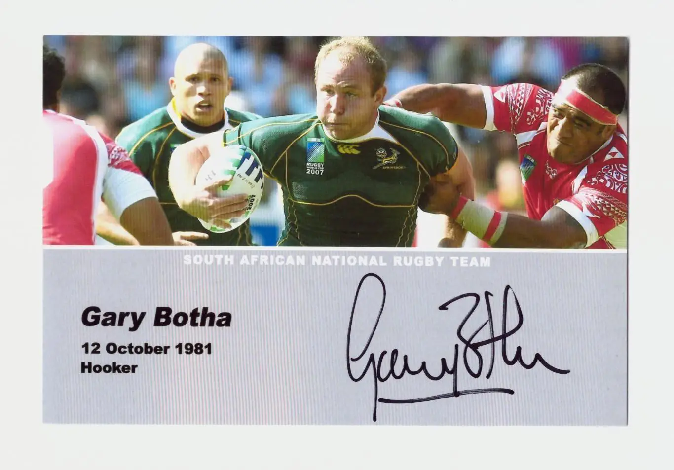 Регби. Гэри Бота, чемпион мира (автограф)
