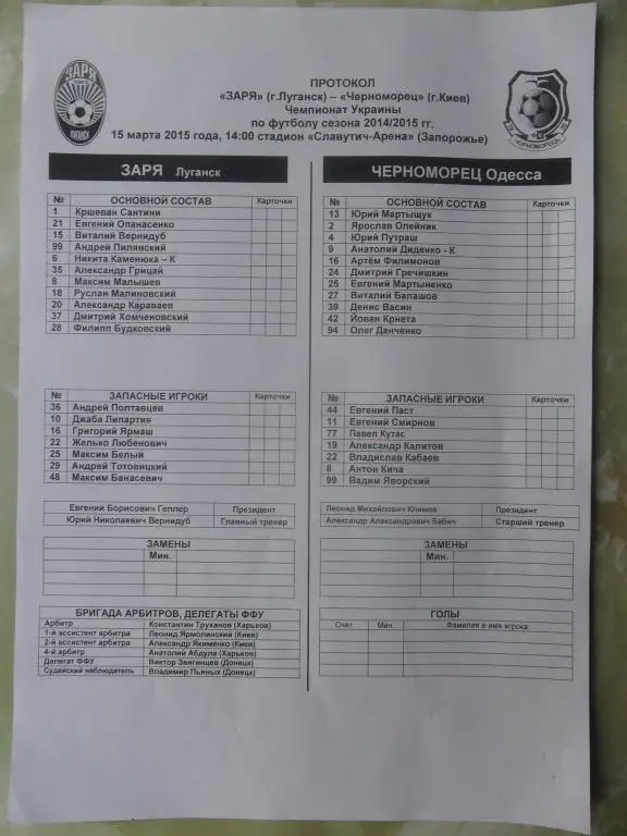 Заря Луганск - Черноморец Одесса. 15.03.2015.