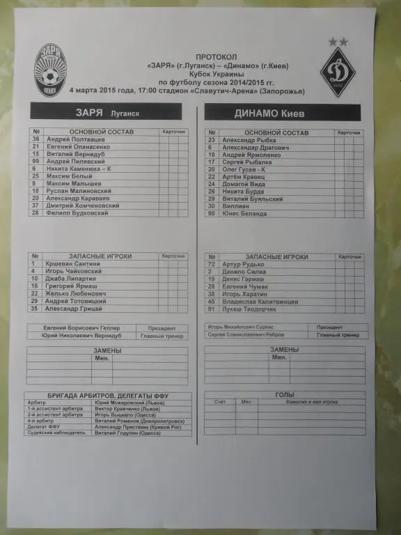 Заря Луганск - Динамо Киев. 04.03.2015.