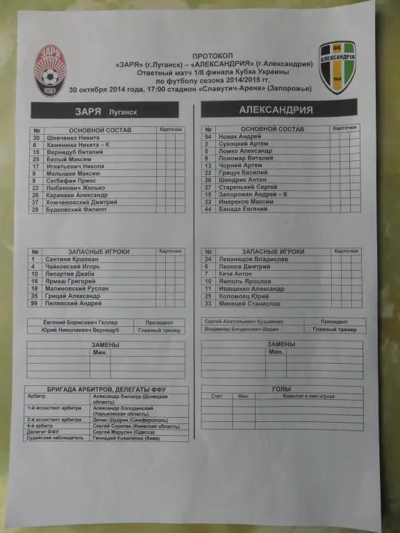 Заря Луганск - ФК Александрия Александрия. 30.10.2014.