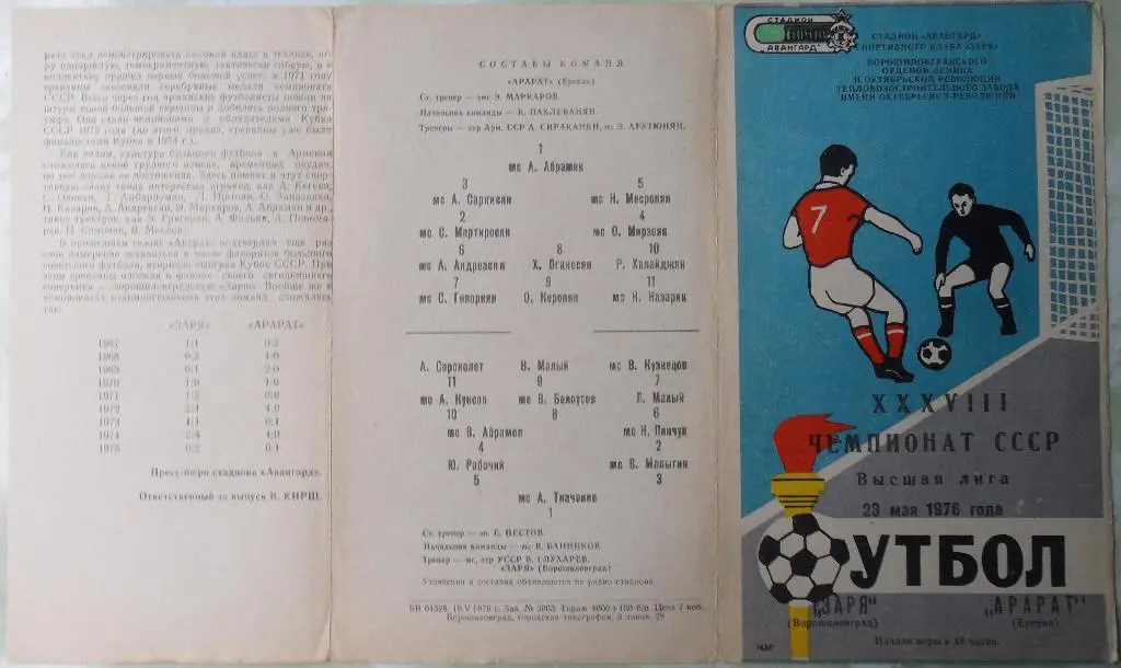 Заря Ворошиловград -Арарат Ереван. 23.05.1976. 1