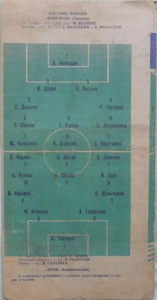 Заря Ворошиловград/Луганск - Пахтакор Ташкент. 13.07.1970. 1