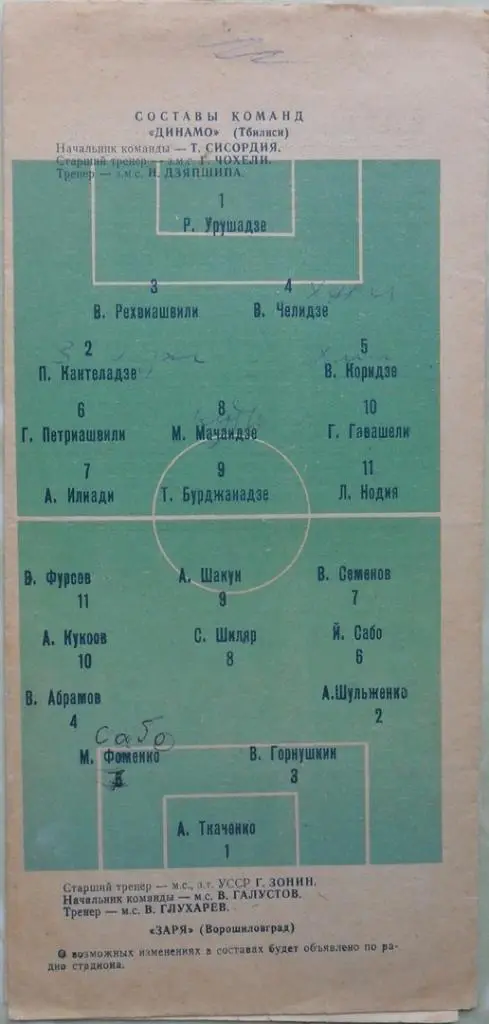 Заря Ворошиловград/Луганск - Динамо Тбилиси. 22.06.1970. 1